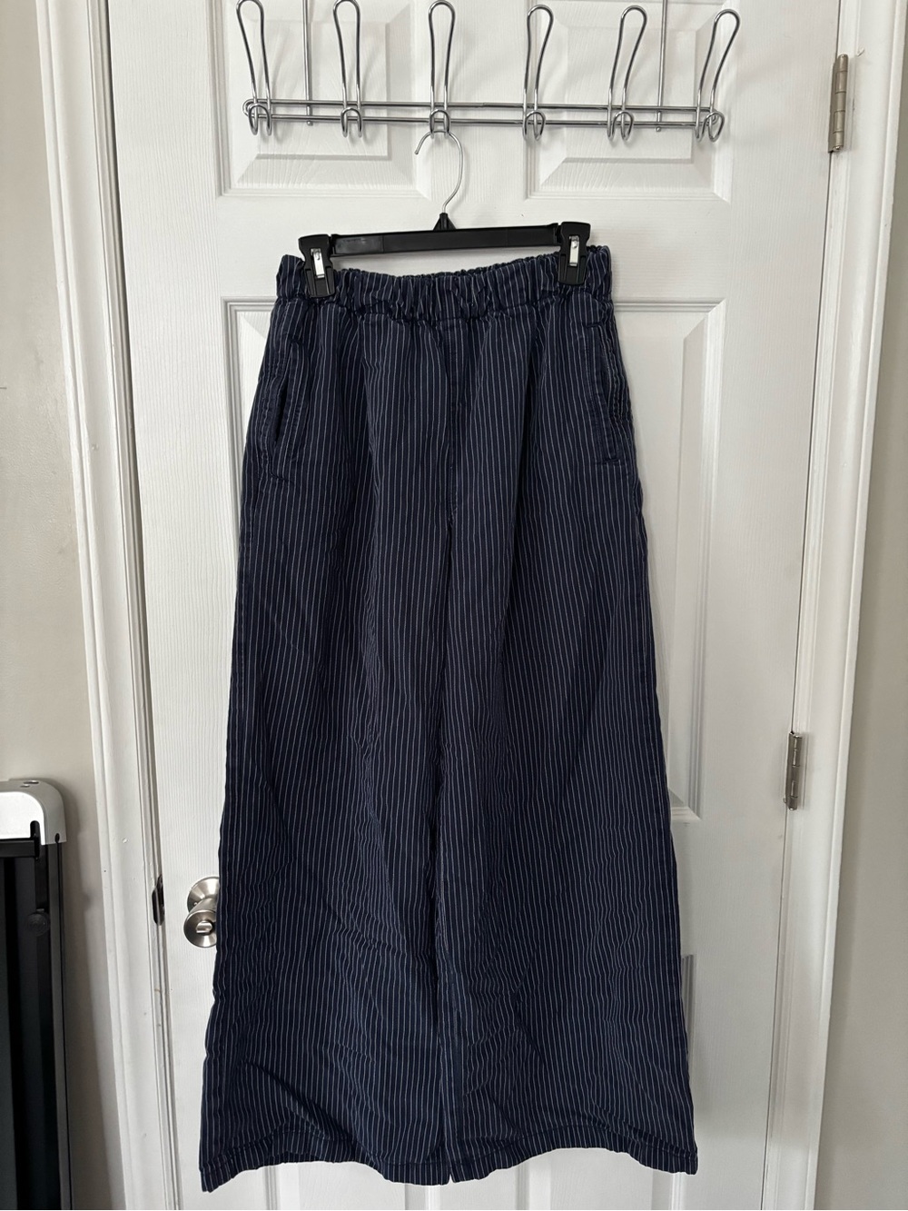 aerie Navy Pinstripe Wide-Leg Pants